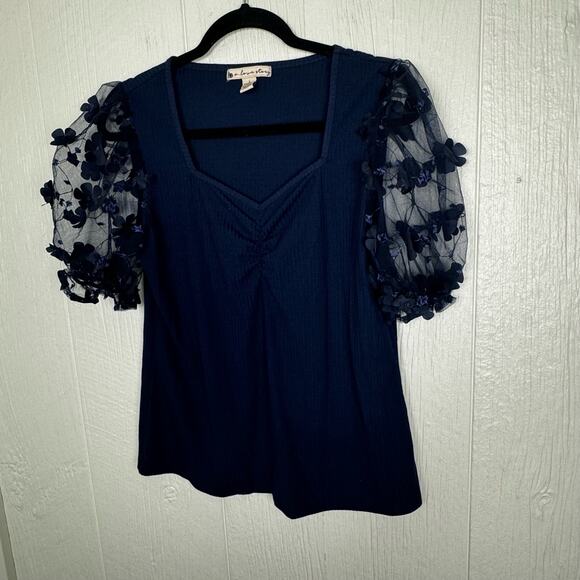 A Love Story Puff Mesh Half Sleeve Blouse Top Shirt Y2K Size Large Blue Fairy - Picture 6 of 7